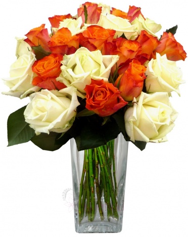 Bouquet of mixed orange and white roses - Orange and white roses