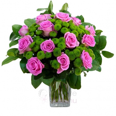 Mixed bouquet of pink roses, santini + greenery - Pink roses, santini, greenery