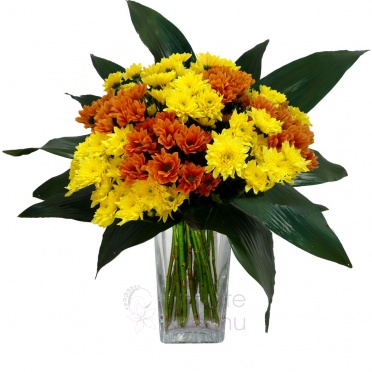 букет из хризантем (оранжевый, желтый), зелень - Orange, yellow chrysanthemums, greenery