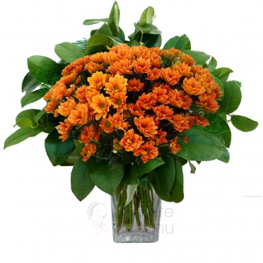 букет из оранжевых хризантемы, зелень - Orange chrysanthemum, greenery