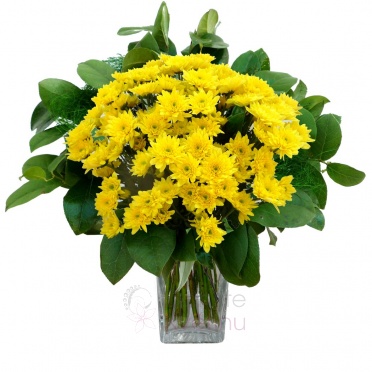 Bouquet of yellow chrysanthemums + greenery - Yellow chrysanthemums, greenery