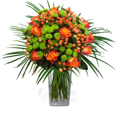 Mixed bouquet of roses, santinies, hypericum and greenery - roses, santini, hypericum, greenery