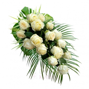 funeral spray - white roses, greenery - white roses