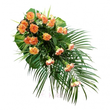 funeral spray - orange carnations, greenery - orange carnation