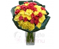 Bouquet of red and yellow carnations + greenery 